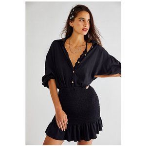 Free People Beach Shane Mini Dress / Small / Black Billowy Smocked